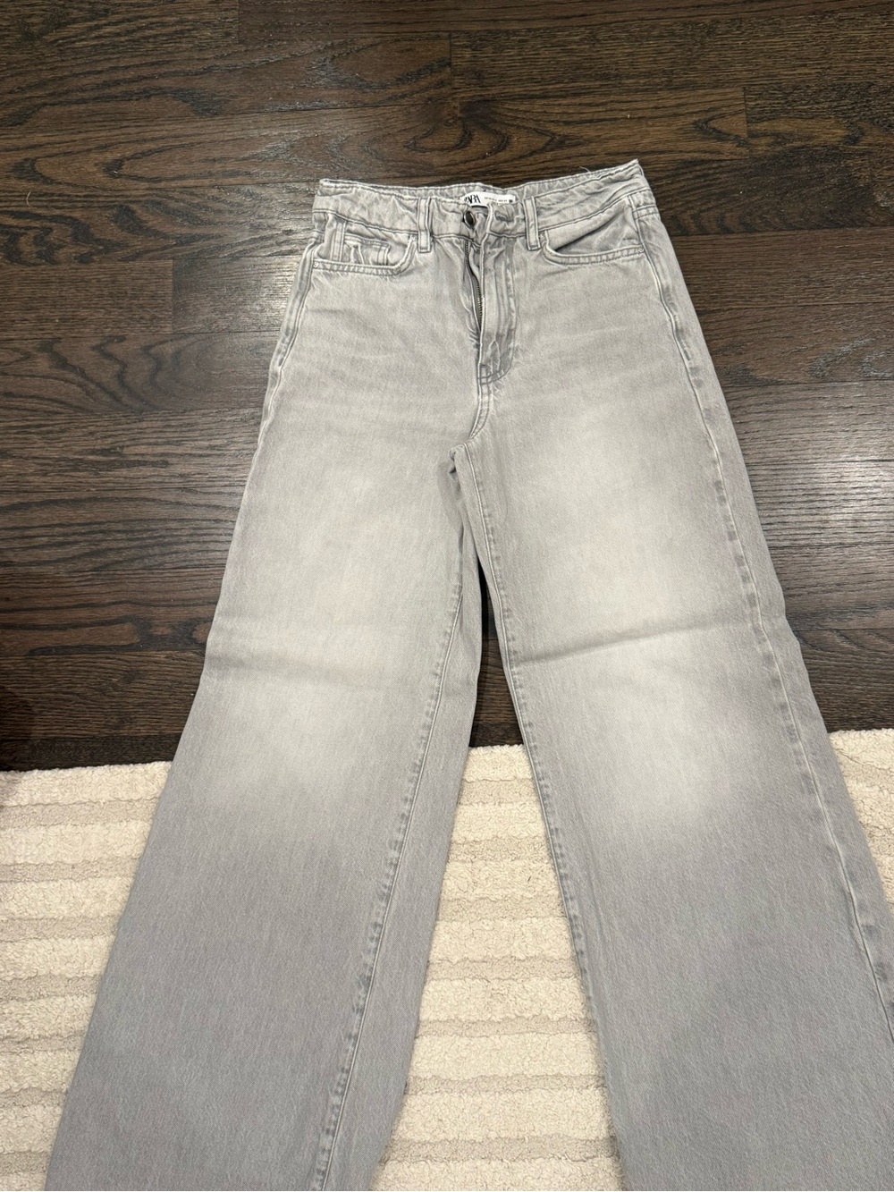 Zara Light Gray Wide-Leg High-Waist Jeans